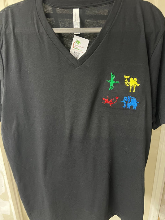 Embroidered Fantastic Beast - V-Neck - Palm Tree Stitching & Design