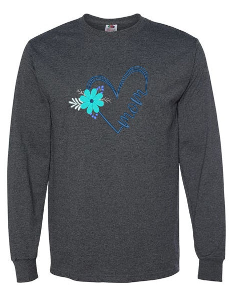 Embroidered Mom in Blue Heart