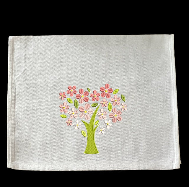 Embroidered Flowered Heart Tree