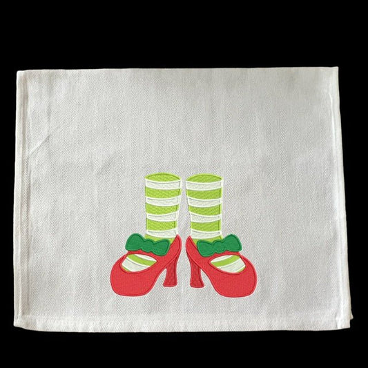 Embroidered Christmas Red Shoes with Green Bows - Palm Tree Stitching & Design