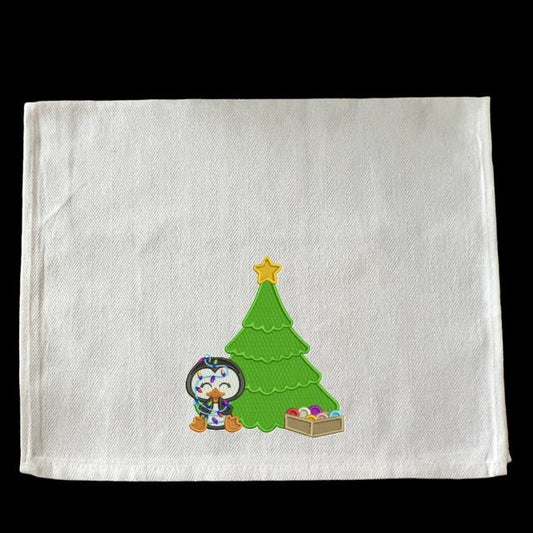 Embroidered Christmas Tree with Penguin - Palm Tree Stitching & Design