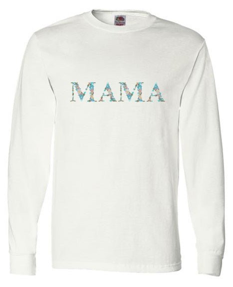 Embroidered Mama Floral Blue - Palm Tree Stitching & Design