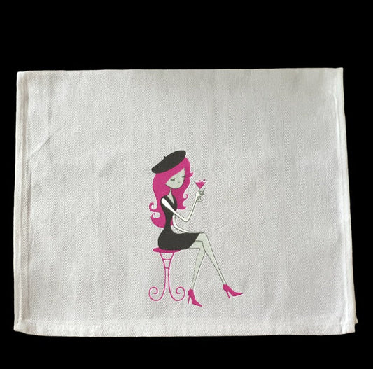 Embroidered Martini Girl - Palm Tree Stitching & Design