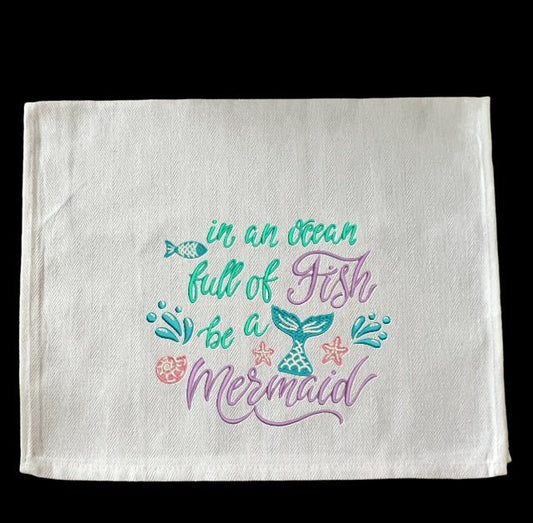 Embroidered Mermaid Towel - Palm Tree Stitching & Design