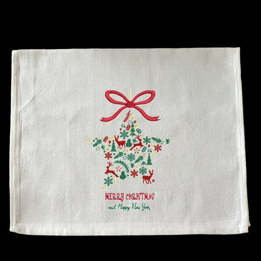 Embroidered Merry Christmas and Happy New Year Star - Palm Tree Stitching & Design