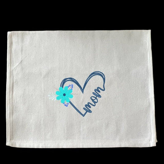 Embroidered Mom Blue Heart - Palm Tree Stitching & Design