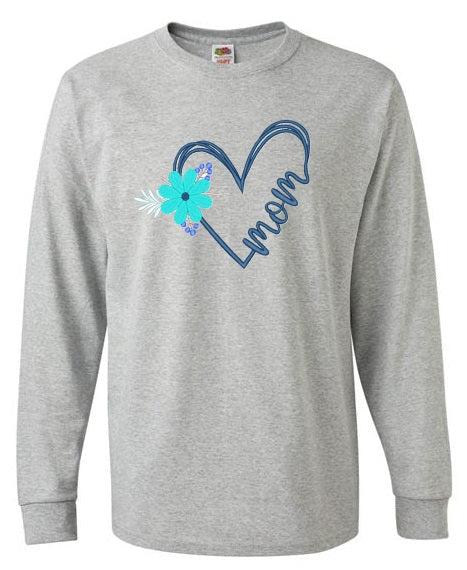 Embroidered Mom in Blue Heart - Palm Tree Stitching & Design