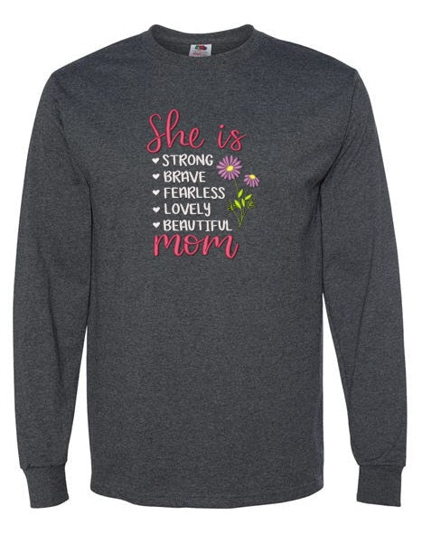 Embroidered Mom is Strong - Palm Tree Stitching & Design