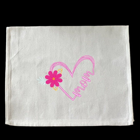 Embroidered Mom Pink Heart - Palm Tree Stitching & Design