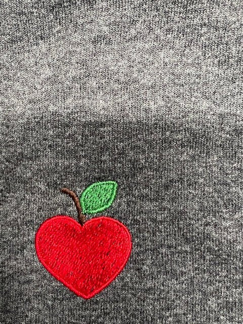 Embroidered Personalized Teacher Sweatshirt w/apple heart on sleeve - Palm Tree Stitching & Design