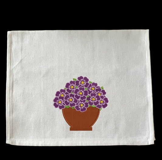 Embroidered Purple Flower Pot - Palm Tree Stitching & Design