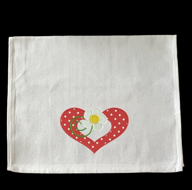 Embroidered Red and White Polka-Dot with Daisy Flower - Palm Tree Stitching & Design