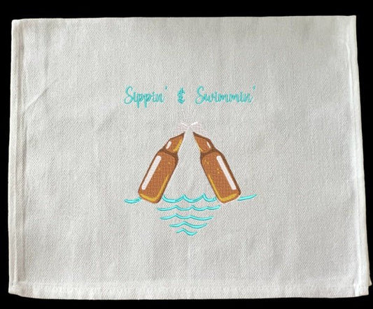 Embroidered Sippin' & Swimmin' - Palm Tree Stitching & Design