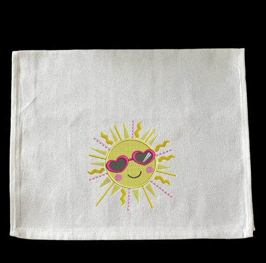 Embroidered Summer Sun with Sunglasses - Palm Tree Stitching & Design